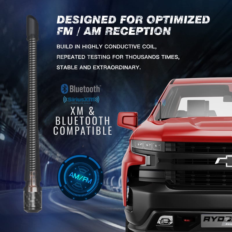 RYDONAIR Short Antenna Compatible with Chevy Silverado & GMC Sierra Trucks All Model Years, Internal Copper Coil for Enhanced Reception, Car Wash Proof, 7 inches Rubber Antenna Replacement - Image 3